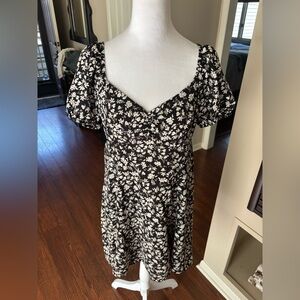 No Boundaries Black Floral Midi Dress with Puff Sleeves